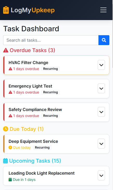 LogMyUpkeep Mobile View